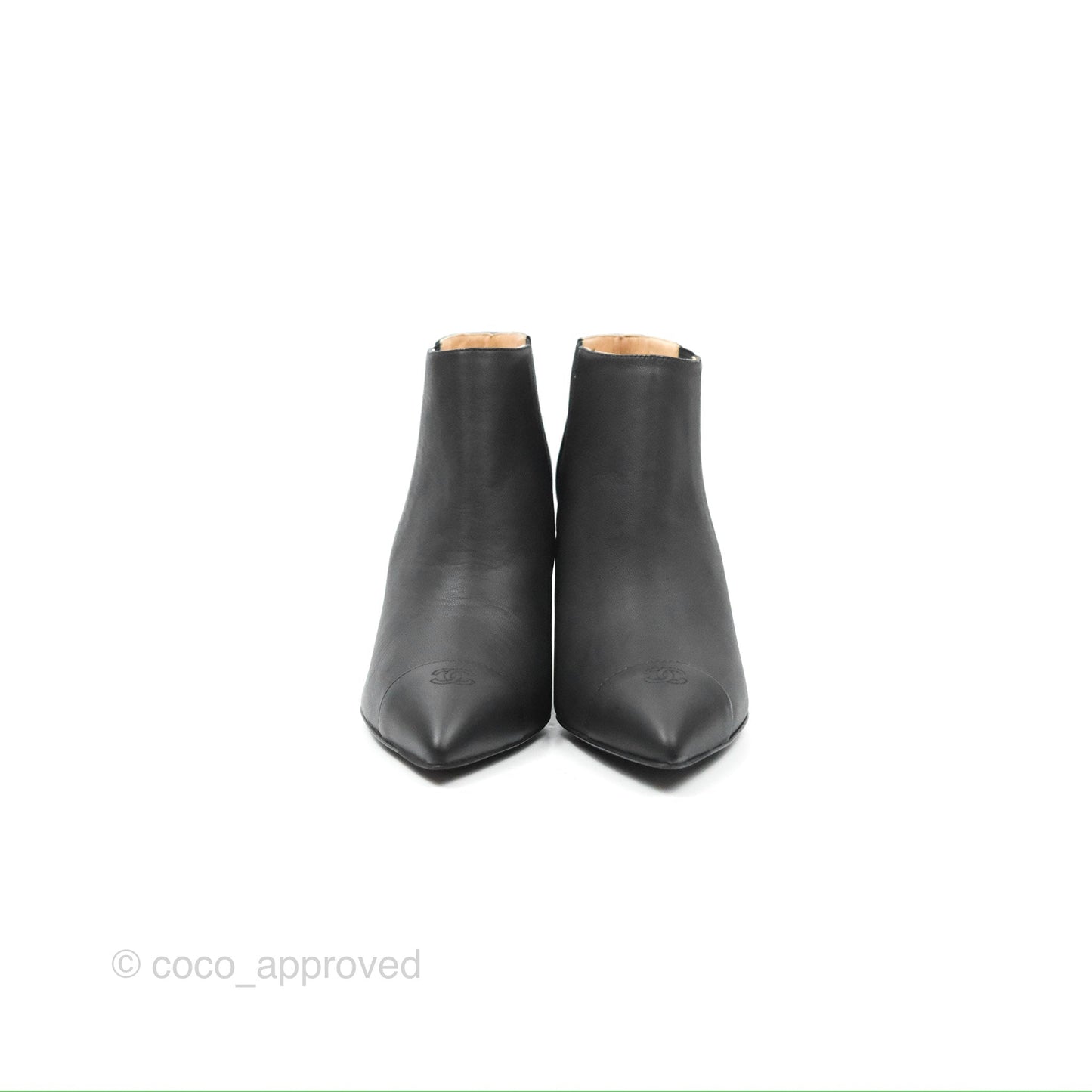 Chanel CC Pointy Toe Chain Wedge Ankle Boots Black