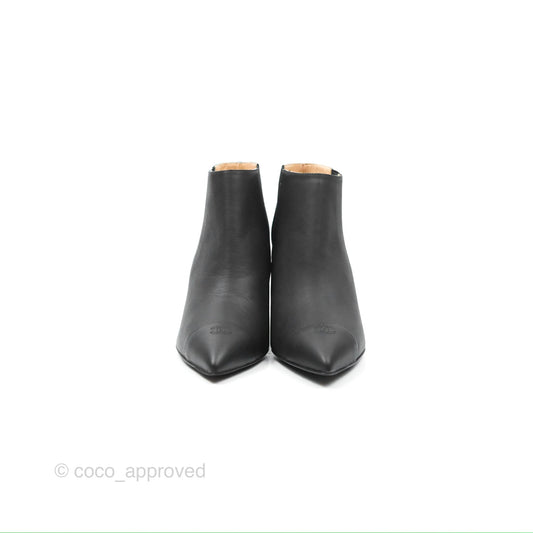 Chanel CC Pointy Toe Chain Wedge Ankle Boots Black