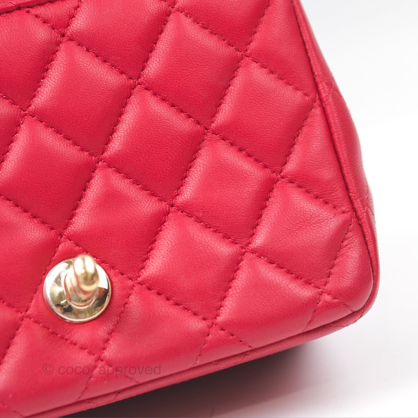 Chanel Mini Square Flap Red Lambskin Light Gold Hardware
