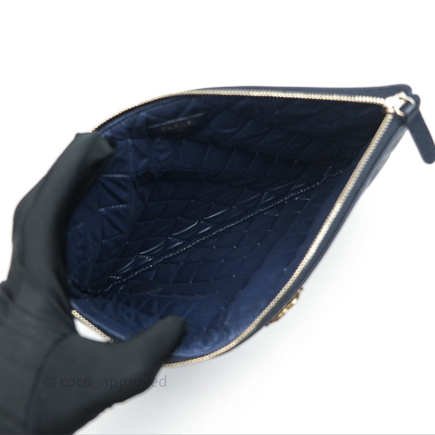 Chanel Medium O Case Boy Navy Lambskin Gold Hardware