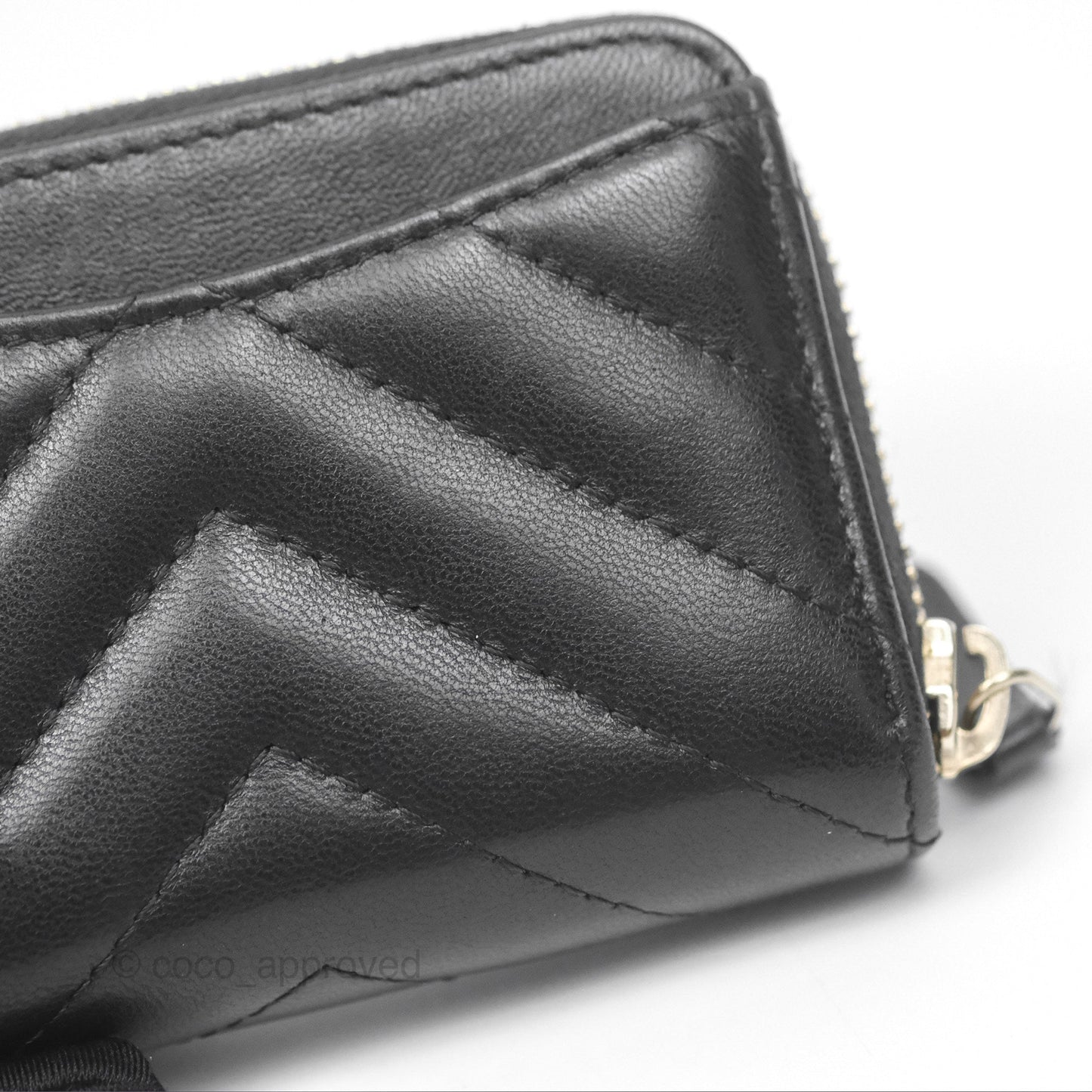 Chanel Chevron Zipped Coin Purse Black Lambskin Gold Hardware