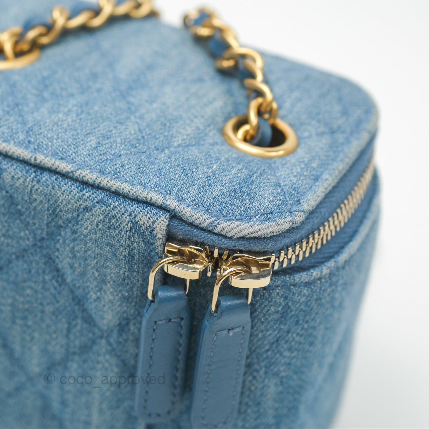 Chanel Mini Pearl Crush Vanity With Chain Denim Aged Gold Hardware