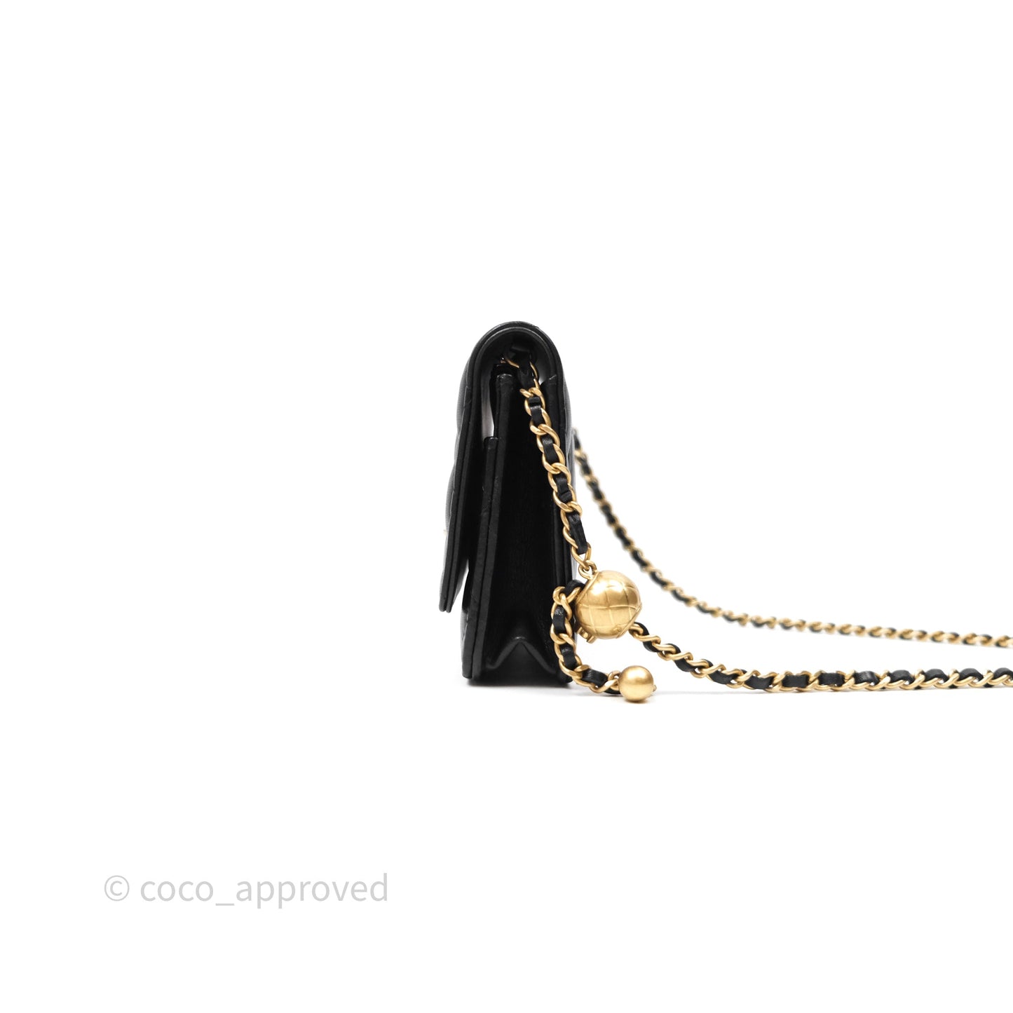 Chanel Quilted Pearl Crush Wallet on Chain WOC Black Lambskin Aged Gold Hardware