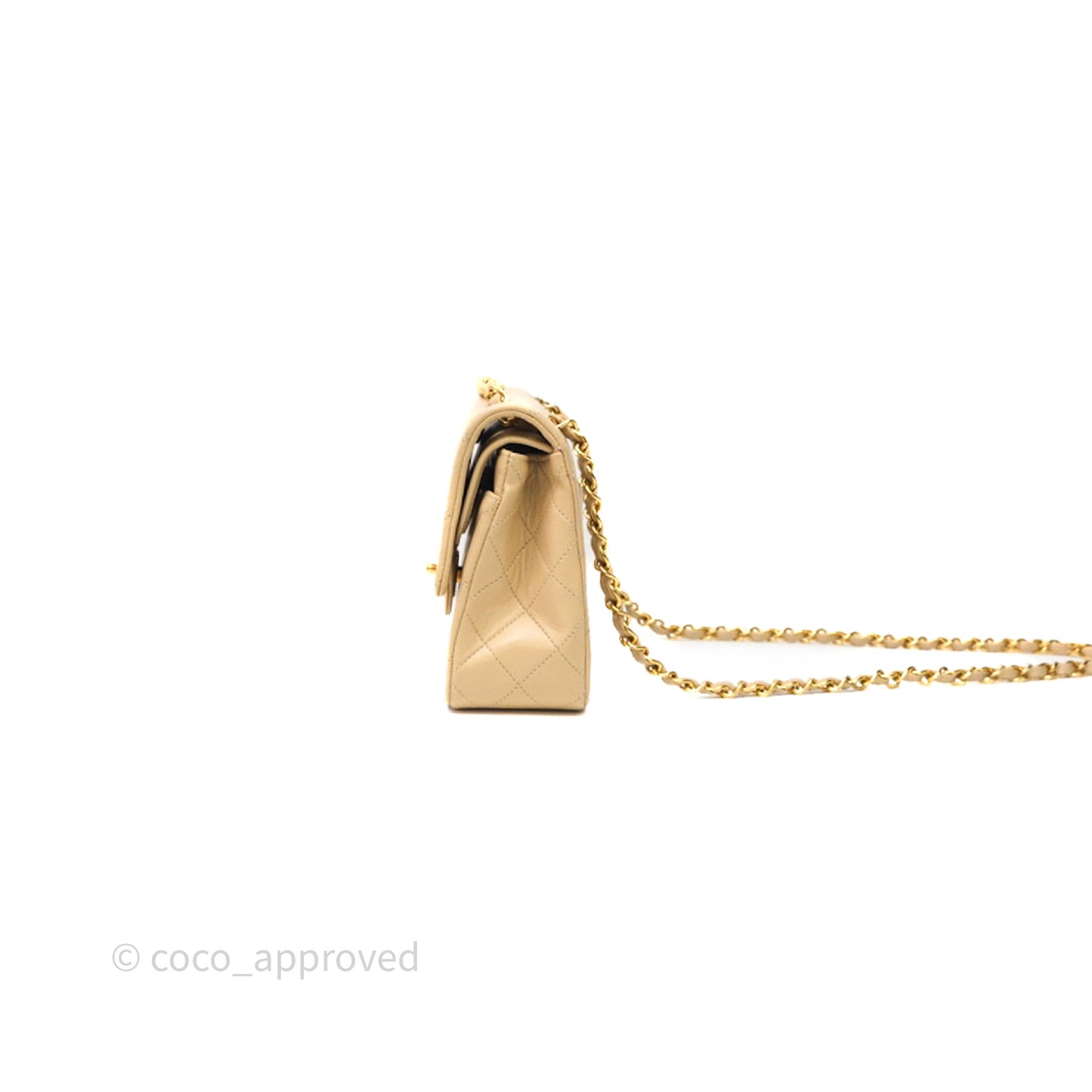 Chanel Vintage Small Classic Flap Beige Lambskin 24K Gold Hardware