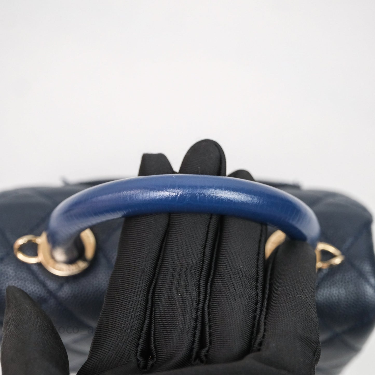 Chanel Mini Coco Handle Quilted Navy Caviar Gold Hardware Lizard Embossed Handle