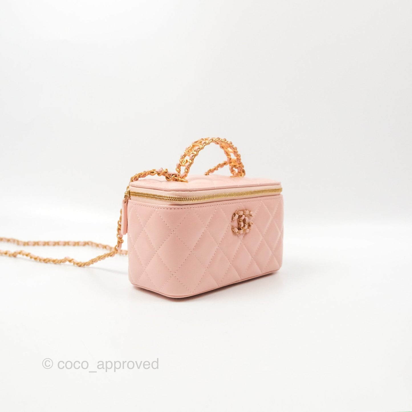 Chanel Vanity Rectangular Top Handle Pink Lambskin Gold Hardware