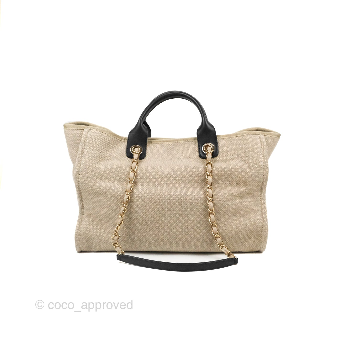 Chanel Large Deauville Black/Taupe Canvas Gold Hardware