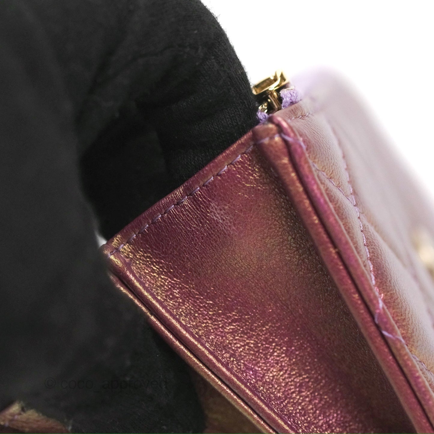 Chanel Quilted Mini Wallet on Chain WOC Iridescent Purple Gold Hardware