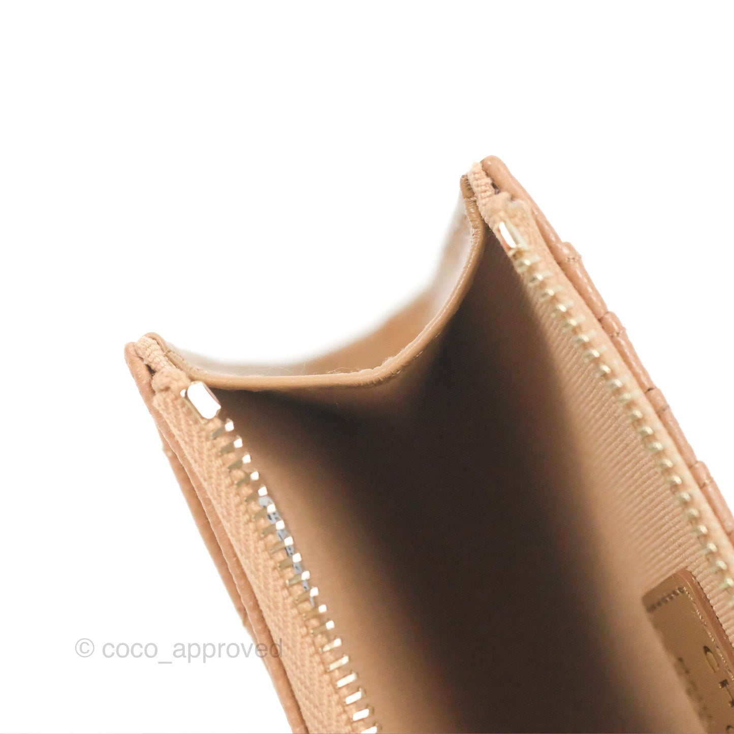 Chanel Quilted Zip Card Holder Dark Beige Caviar Gold Hardware 23S