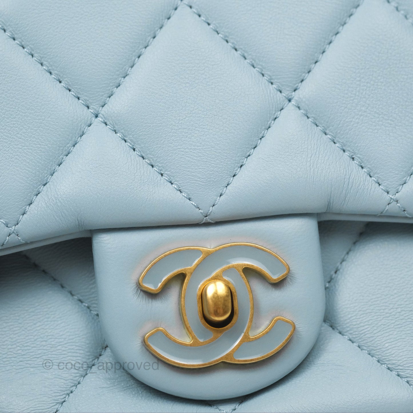 Chanel Quilted Enamel Pending CC Small Square Flap Baby Blue Lambskin 22P