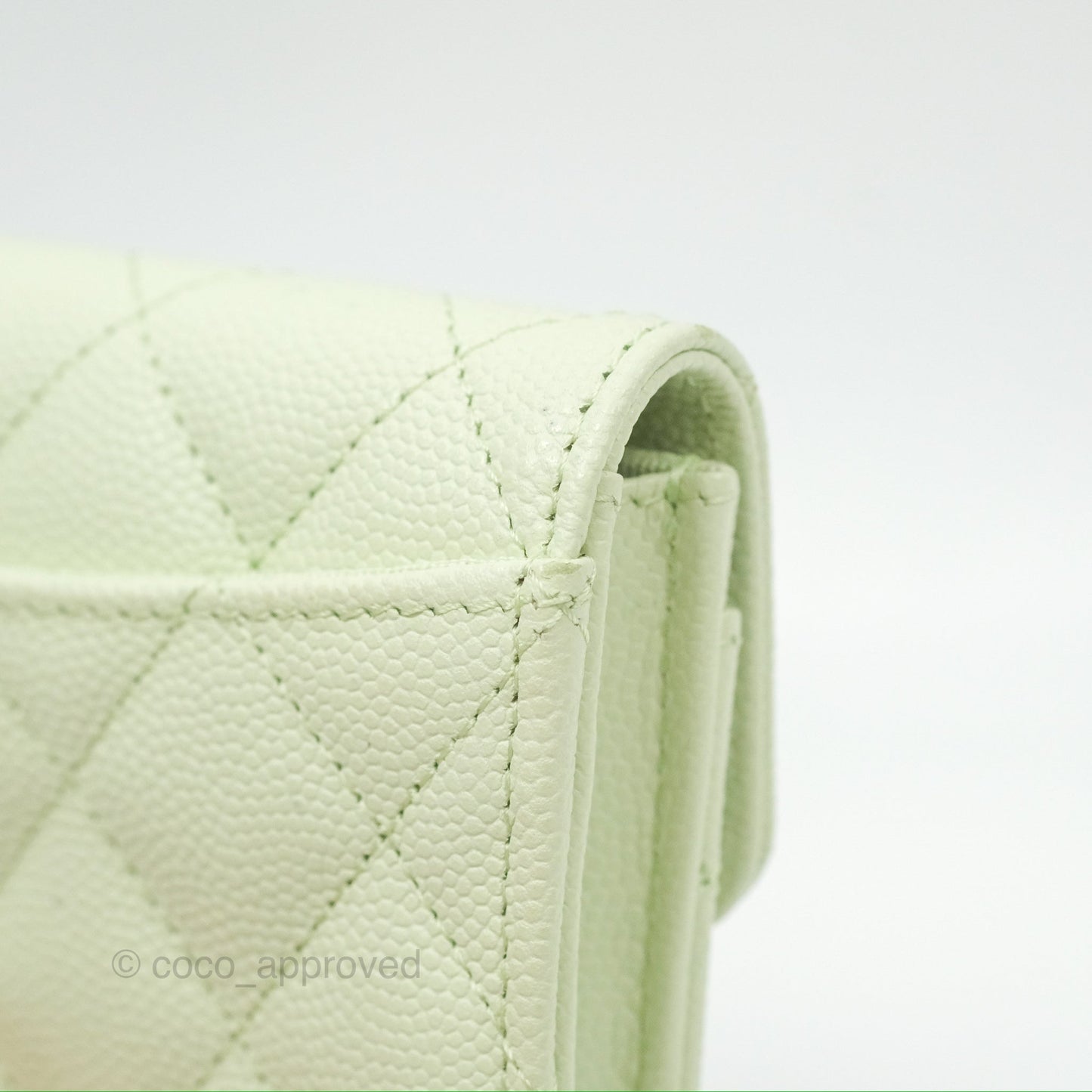 Chanel Quilted Flap Card Holder Light Green Caviar Gold Hardware