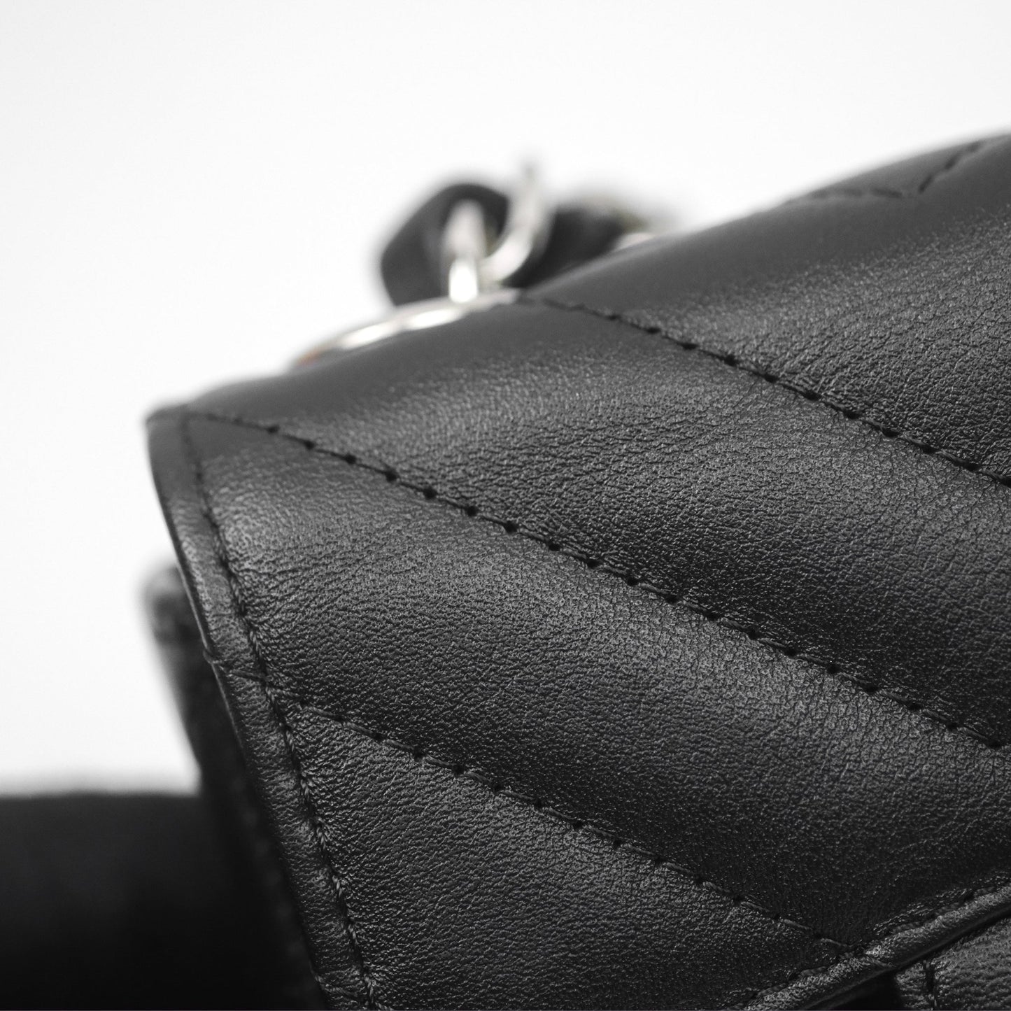 Chanel Mini Card Holder Chain Belt Bag Chevron Black Calfskin Silver Hardware