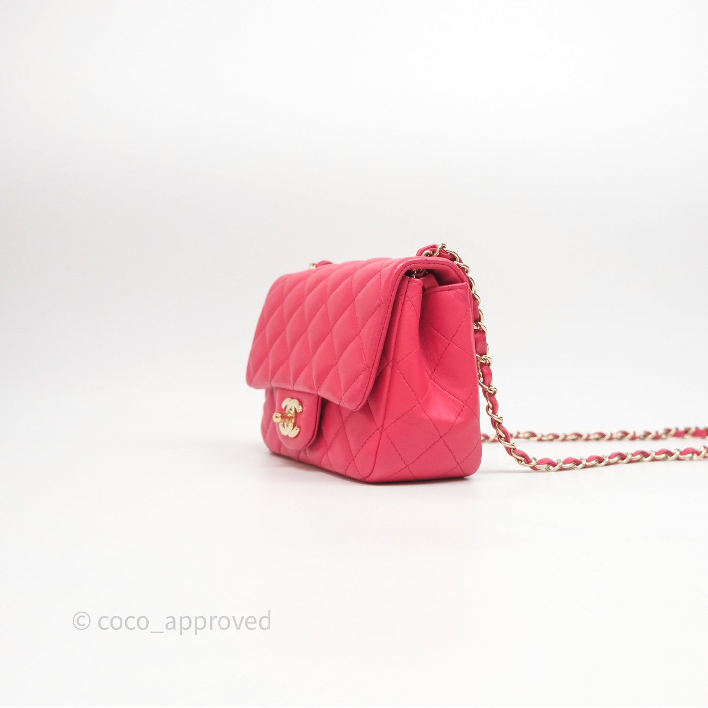 Chanel Mini Square Flap Quilted Dark Pink Lambskin Gold Hardware