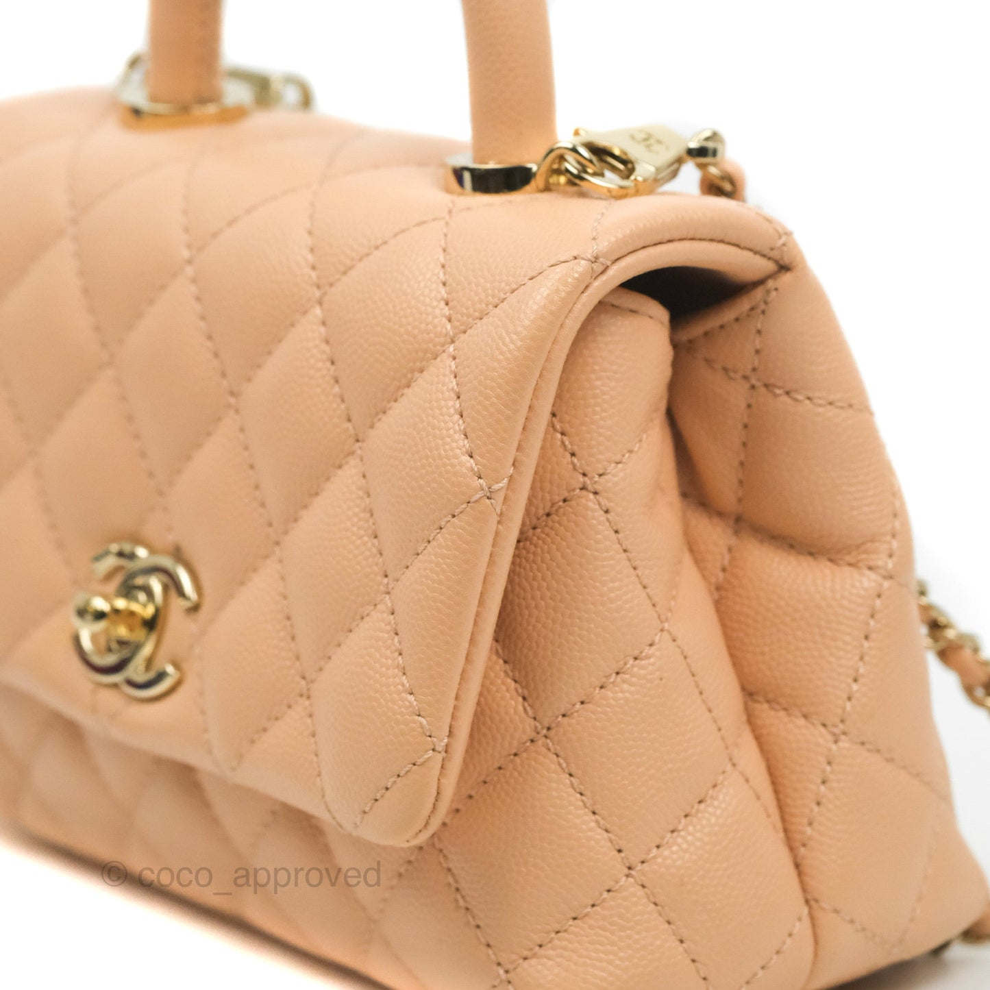 Chanel Mini Coco Handle Quilted Beige Pink Caviar Gold Hardware