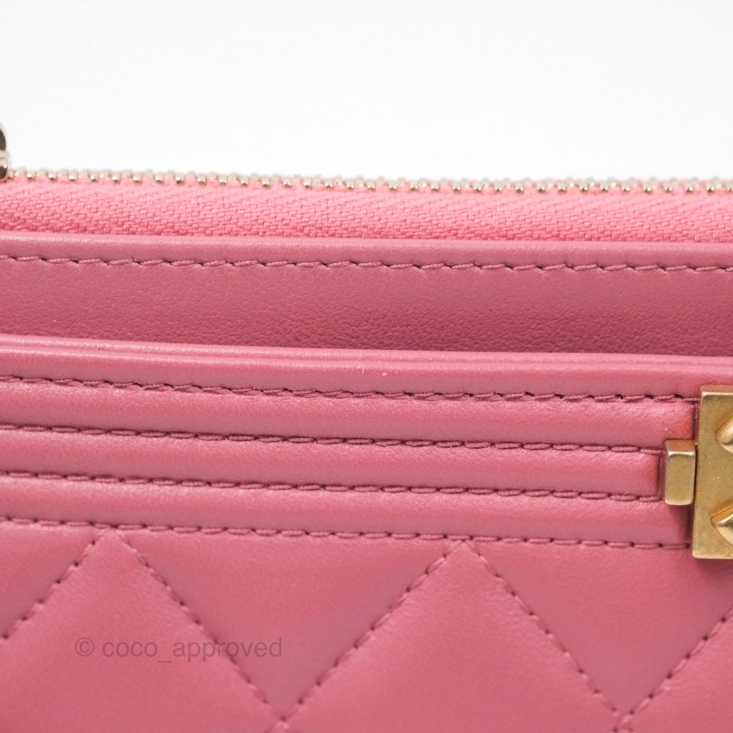 Chanel Boy Long Pouch Wallet Dusty Pink Lambskin Aged Gold Hardware