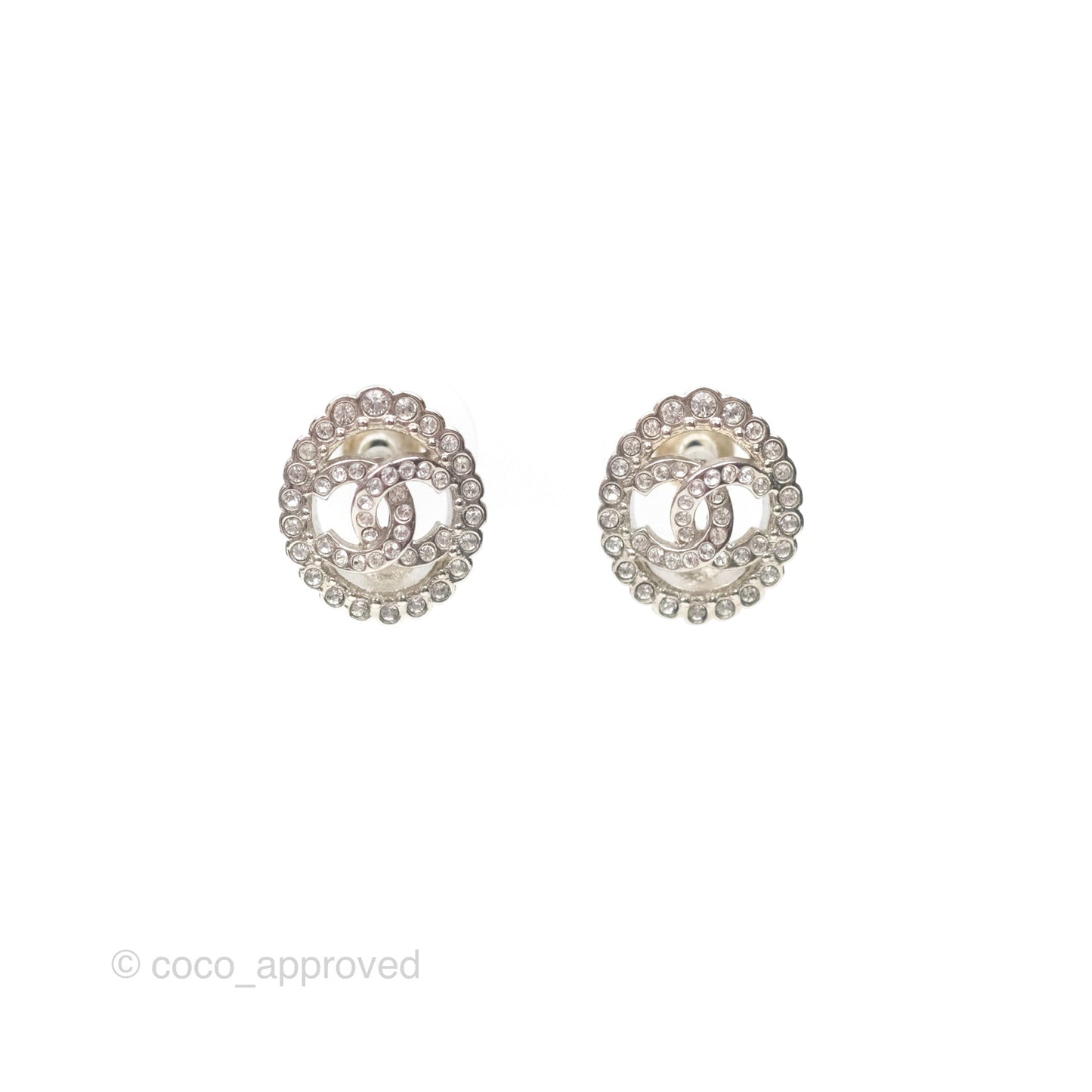 Chanel Crystal CC Earrings Silver Tone 22B