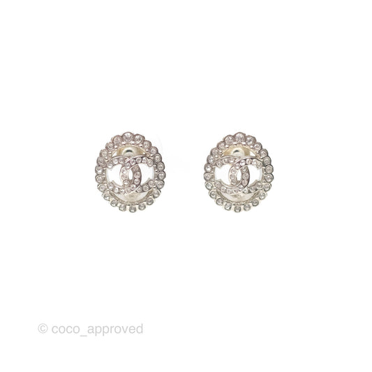 Chanel Crystal CC Earrings Silver Tone 22B