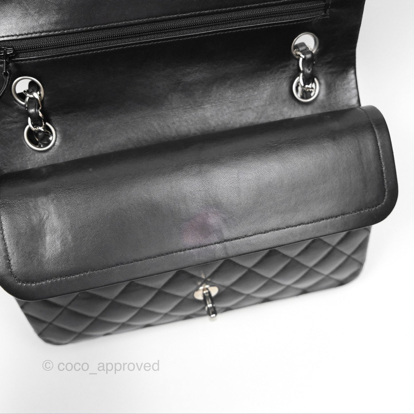 Chanel Classic M/L Medium Flap Quilted Black Lambskin Silver Hardware