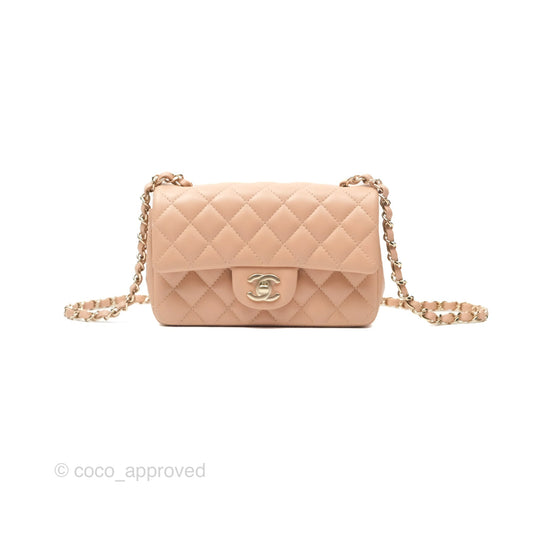 Chanel Mini Rectangular Quilted Beige Lambskin Gold Hardware