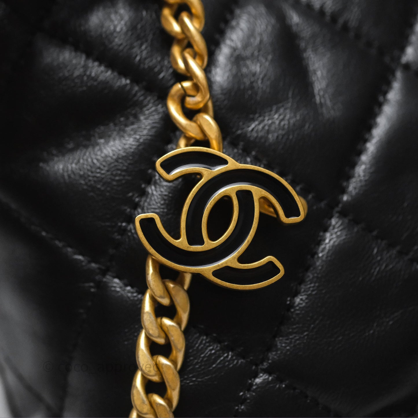 Chanel Enamel CC Bucket Bag Black Lambskin Gold Hardware 22P