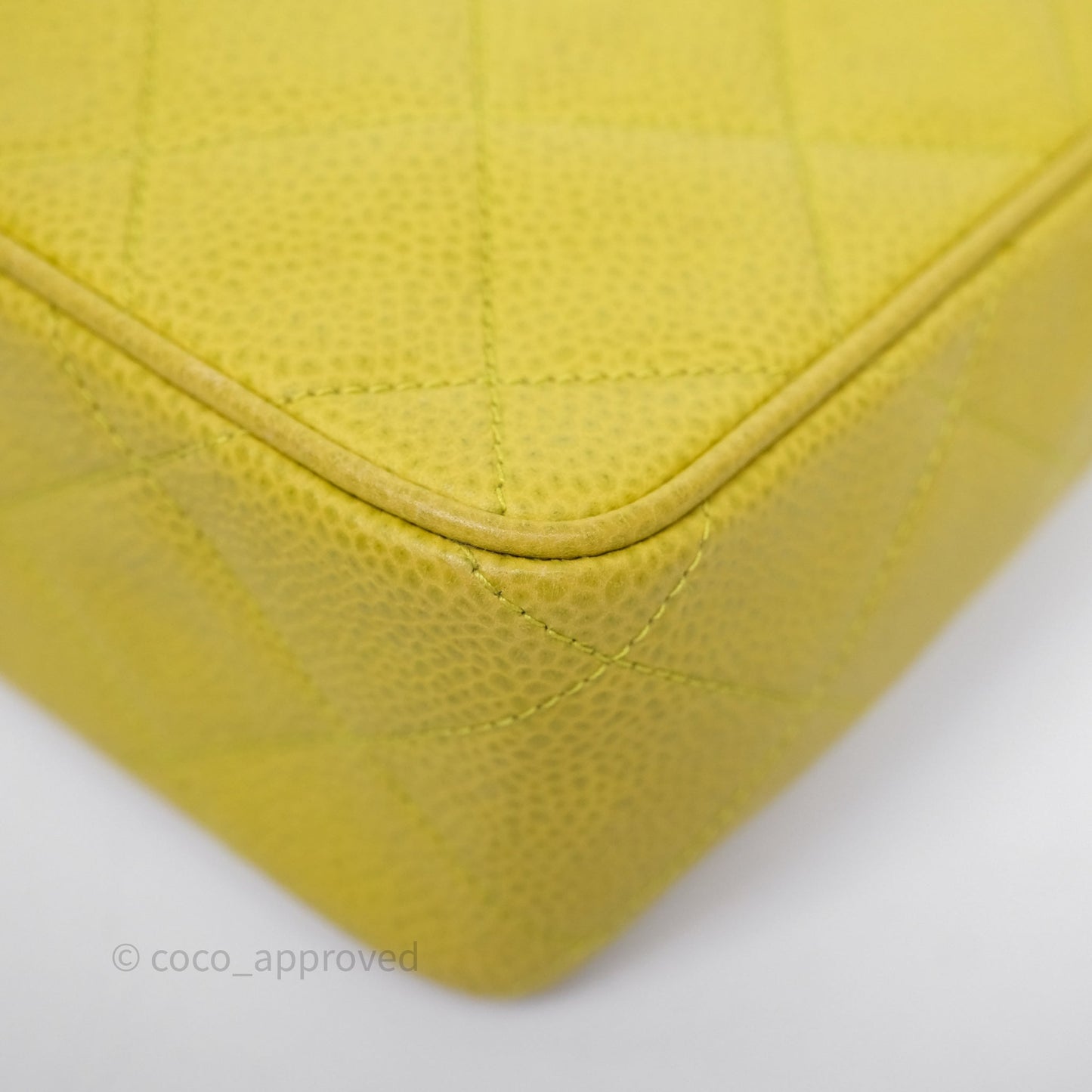 Chanel Vintage Quilted Camera Bag Green Yellow Caviar Gold Hardware