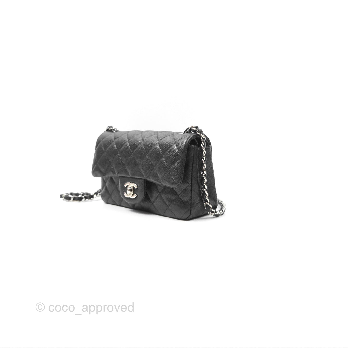 Chanel Classic Quilted Mini Rectangular Flap Black Caviar Silver Hardware