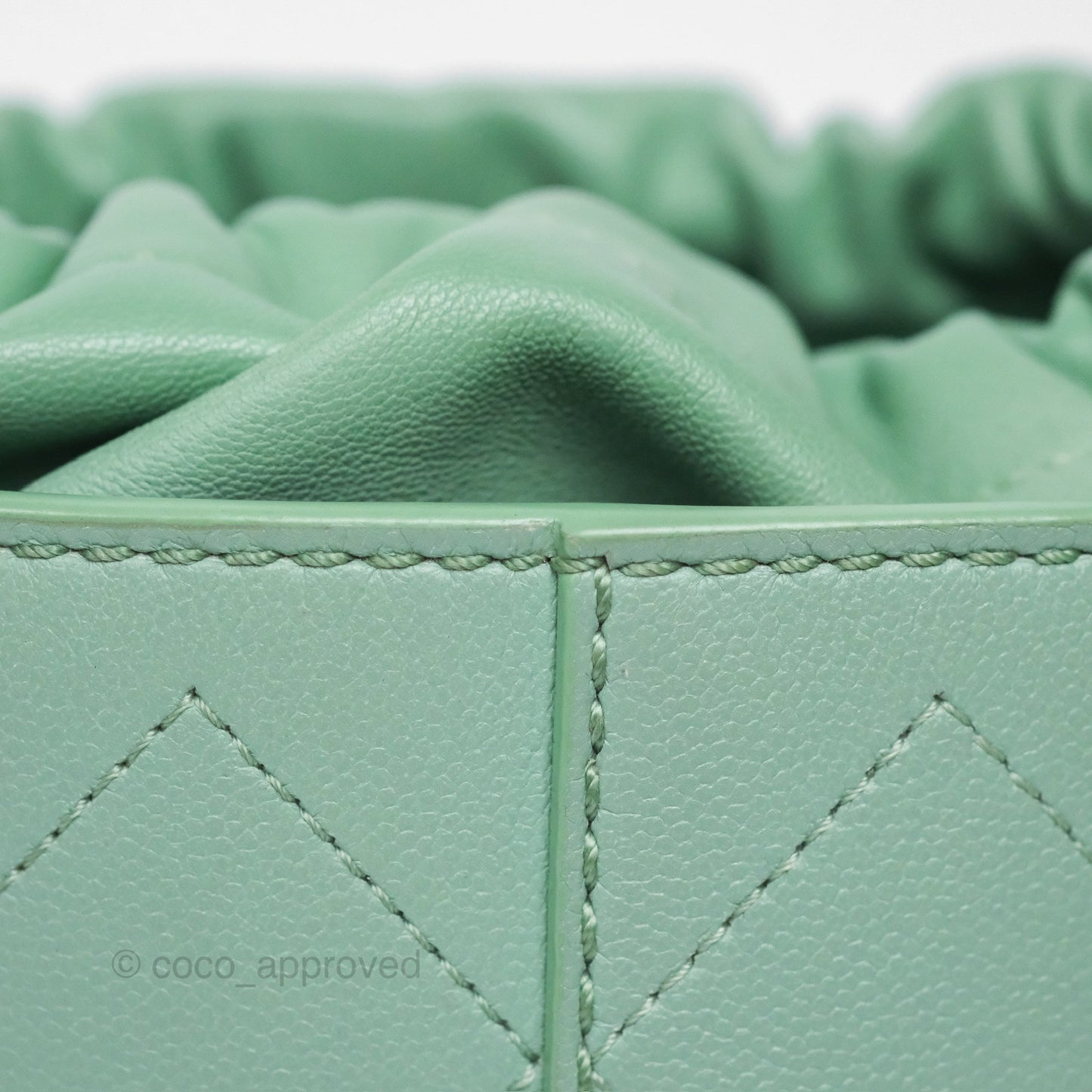 Chanel Drawstring Bucket Bag Quilted Green Caviar Aged Gold Hardware