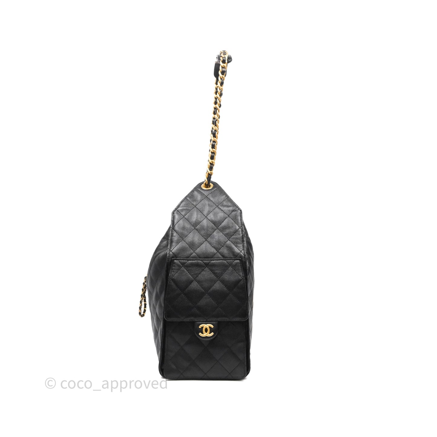 Chanel 25 Medium Black Caviar Aged Gold Hardware