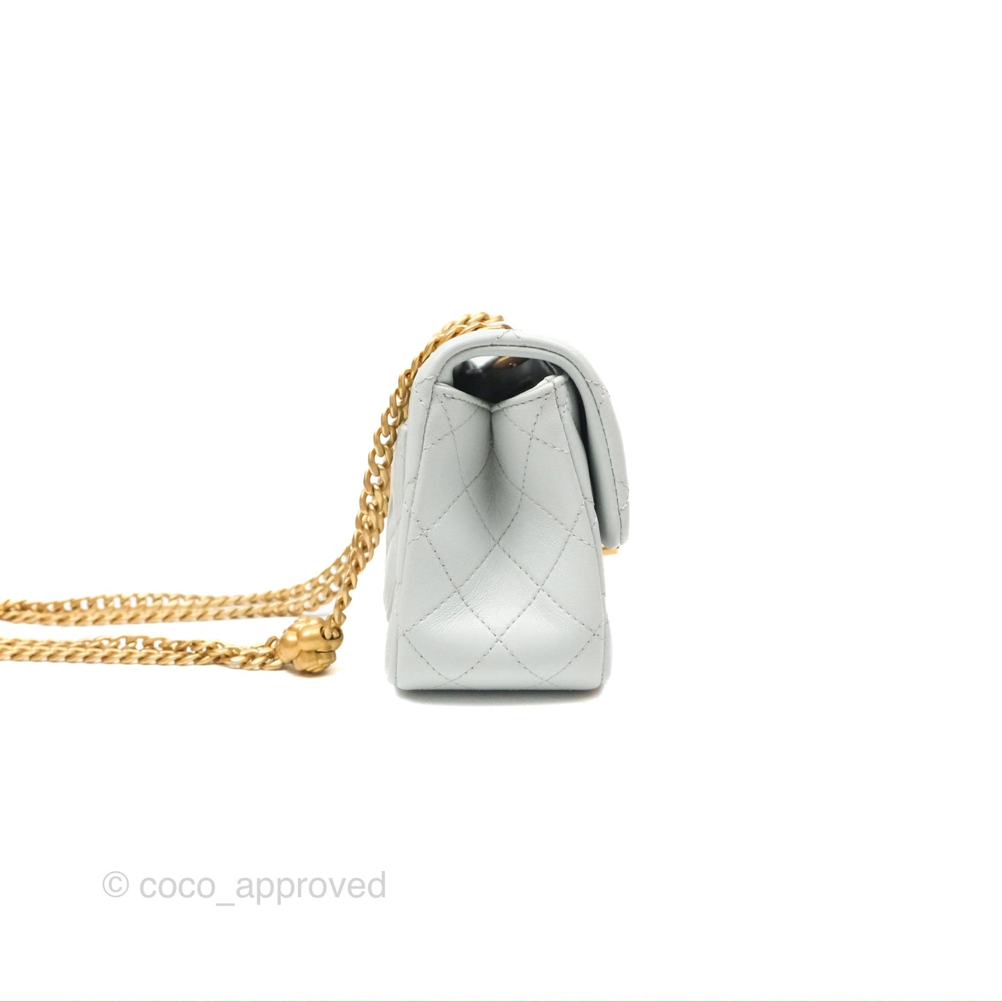 Chanel Quilted Mini Square Flap with Camellia Adjustable Chain Blue Clair Lambskin 23S