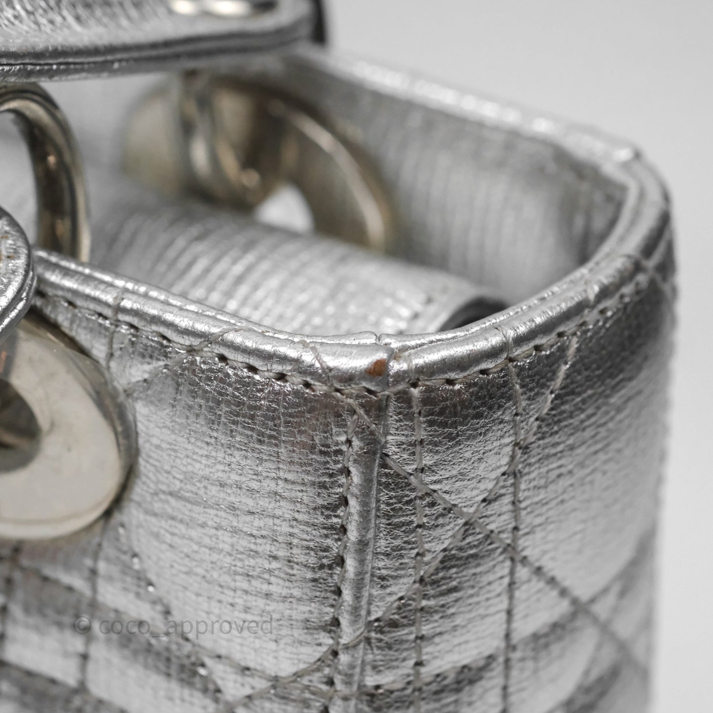 Christian Dior Small Lady Dior My ABCDior Silver Metallic Grained Calfskin Cannage