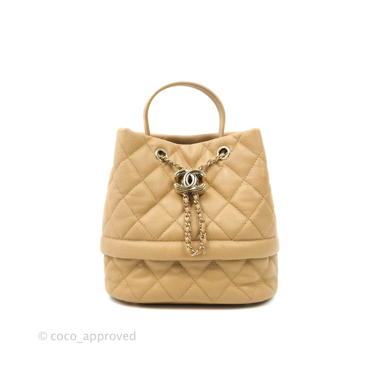 Chanel Caviar Quilted Rolled Up Bucket Drawstring Bag Beige Gold Hardware 19B