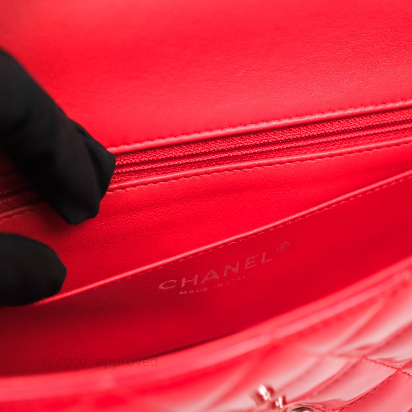 Chanel Mini Rectangular Quilted Red Patent Silver Hardware