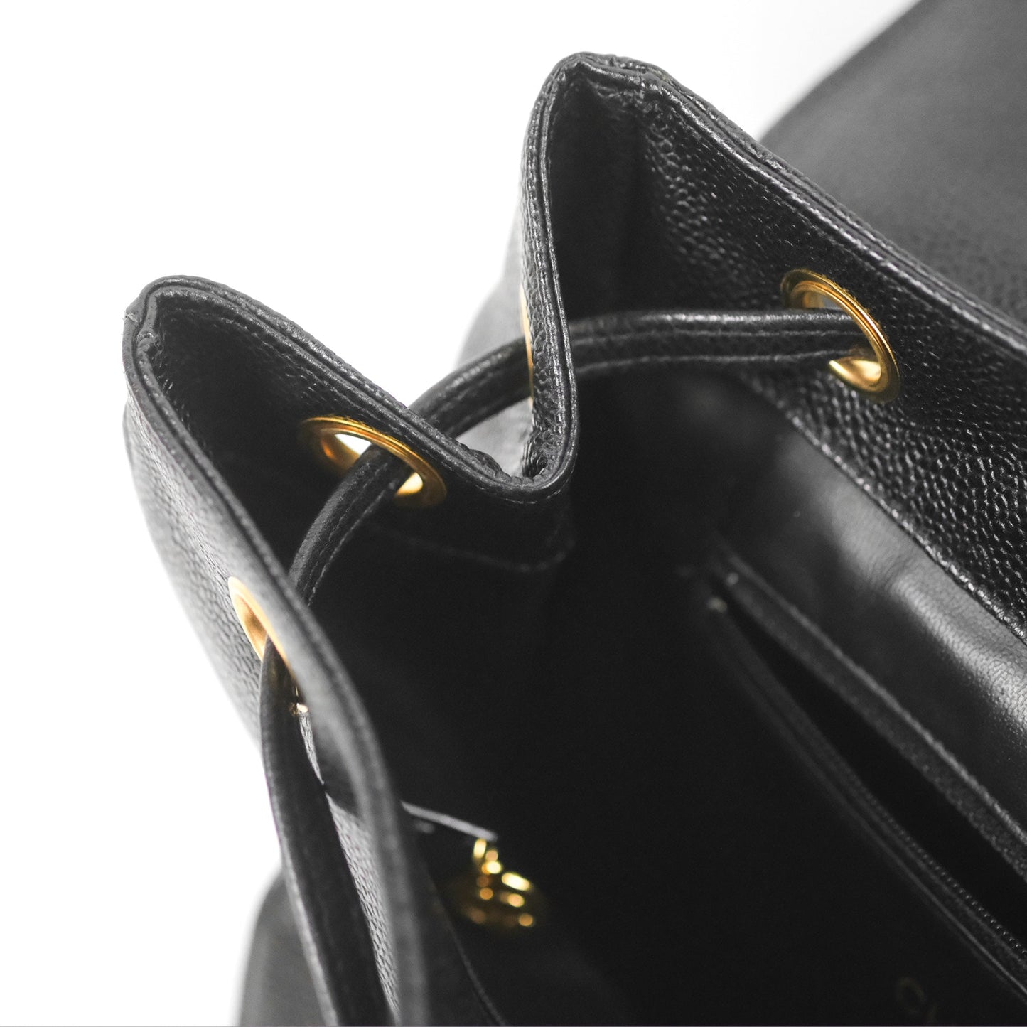 Chanel Vintage Large CC backpack Black Caviar 24K Gold Hardware