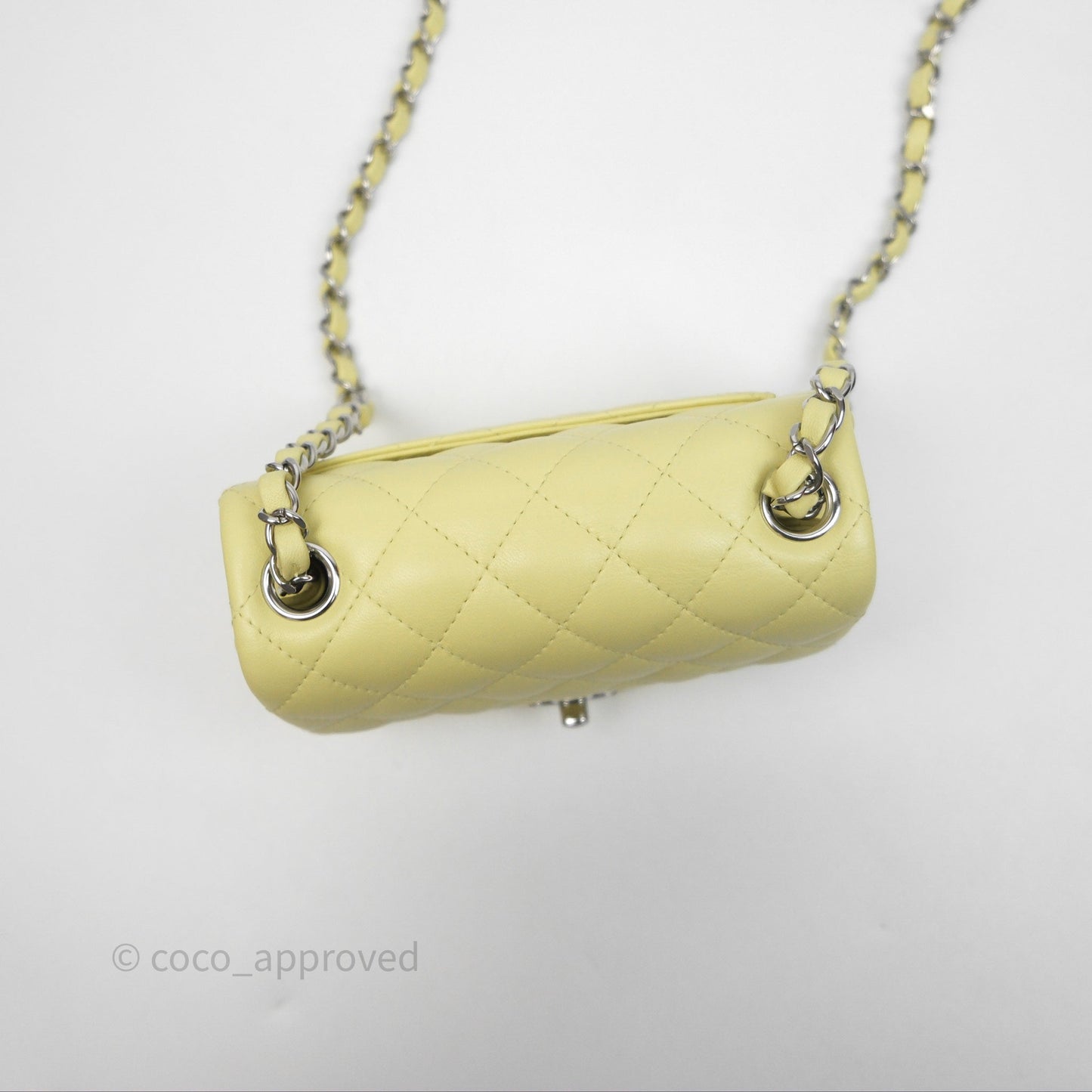 Chanel Mini Square Flap Quilted Yellow Lambskin Silver Hardware