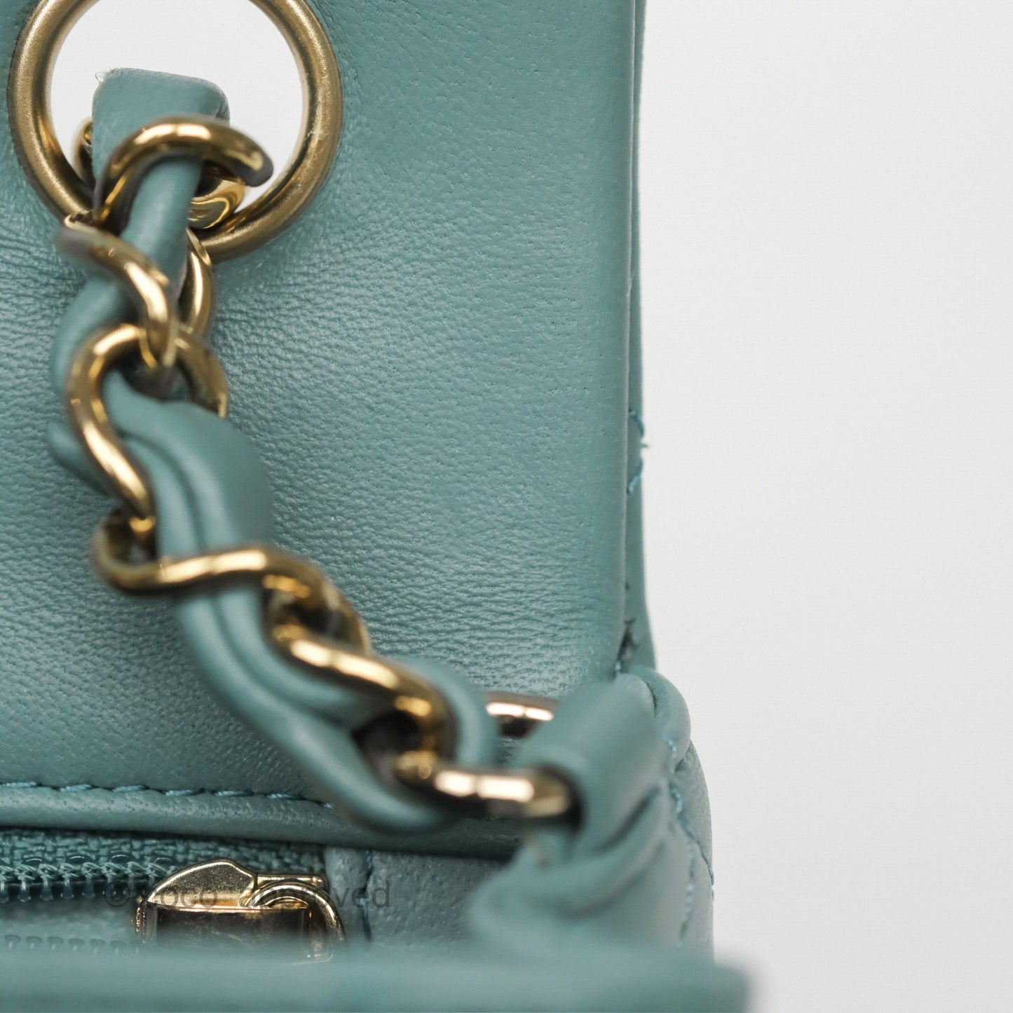 Chanel Quilted Mini Rectangular Flap Turquoise Blue Lambskin Gold Hardware
