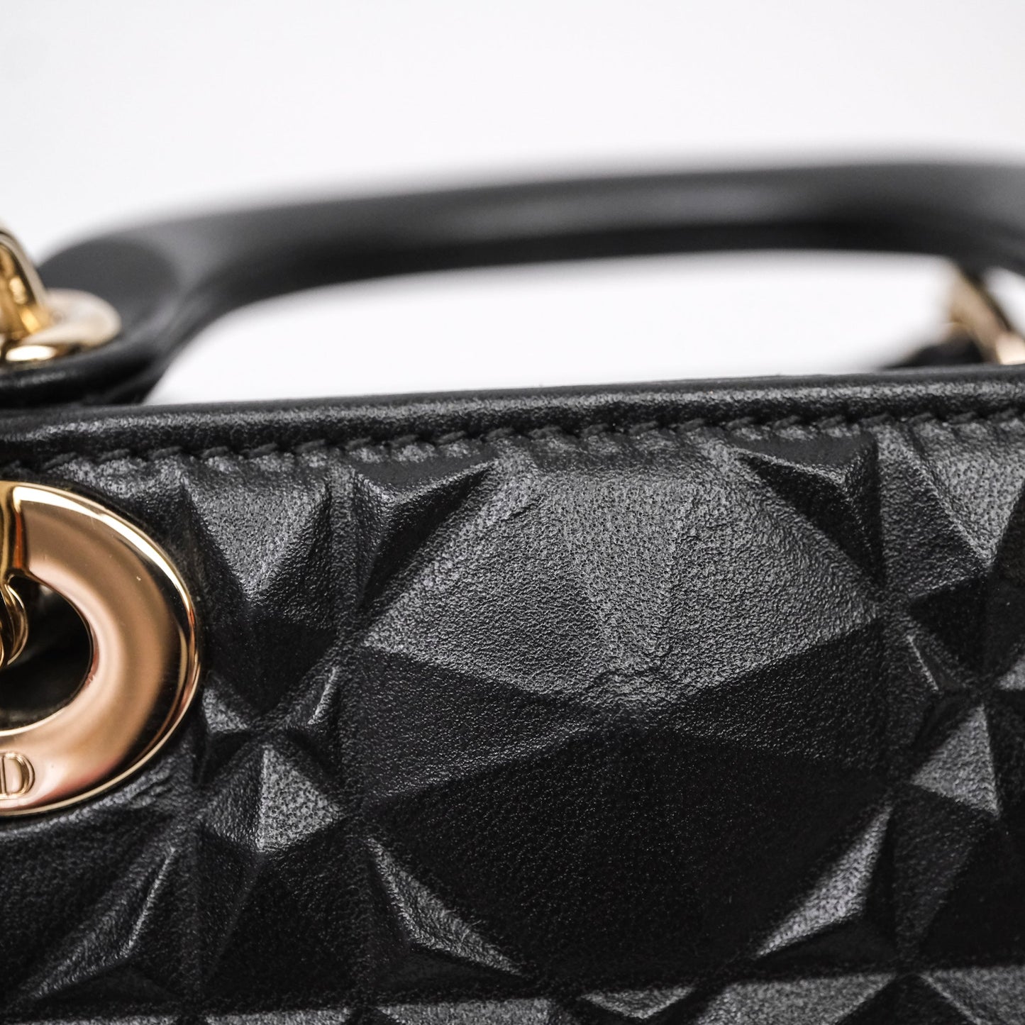 Dior Mirco Lady Dior Black Cannage Calfskin with Diamond Motif Gold Hardware