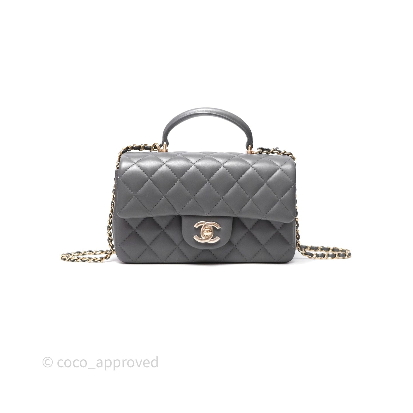 Chanel Top Handle Mini Rectangular Flap Grey Lambskin Gold Hardware