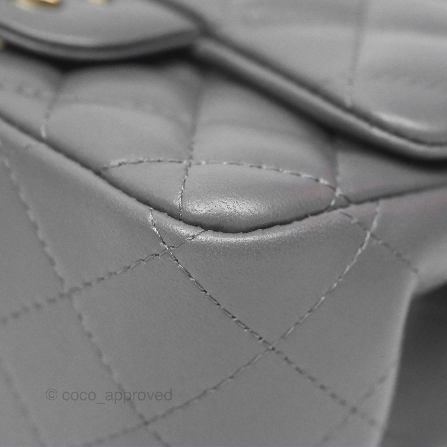 Chanel Mini Square Quilted Grey Lambskin Gold Hardware