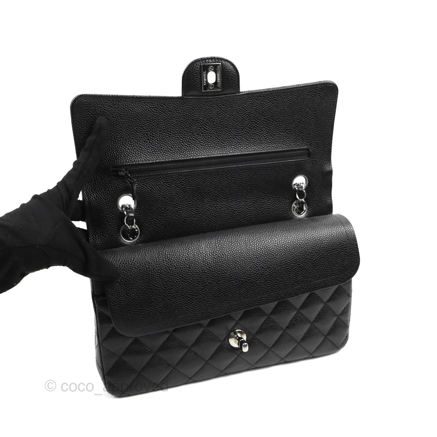 Chanel Classic M/L Medium Flap Quilted Black Caviar Silver Hardware