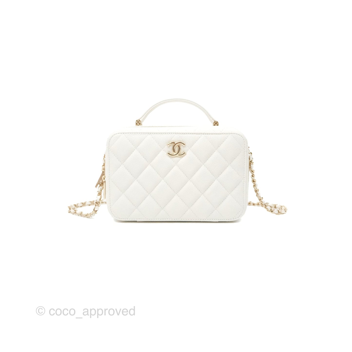 Chanel Quilted Top Handle Vanity White Caviar Gold Hardware