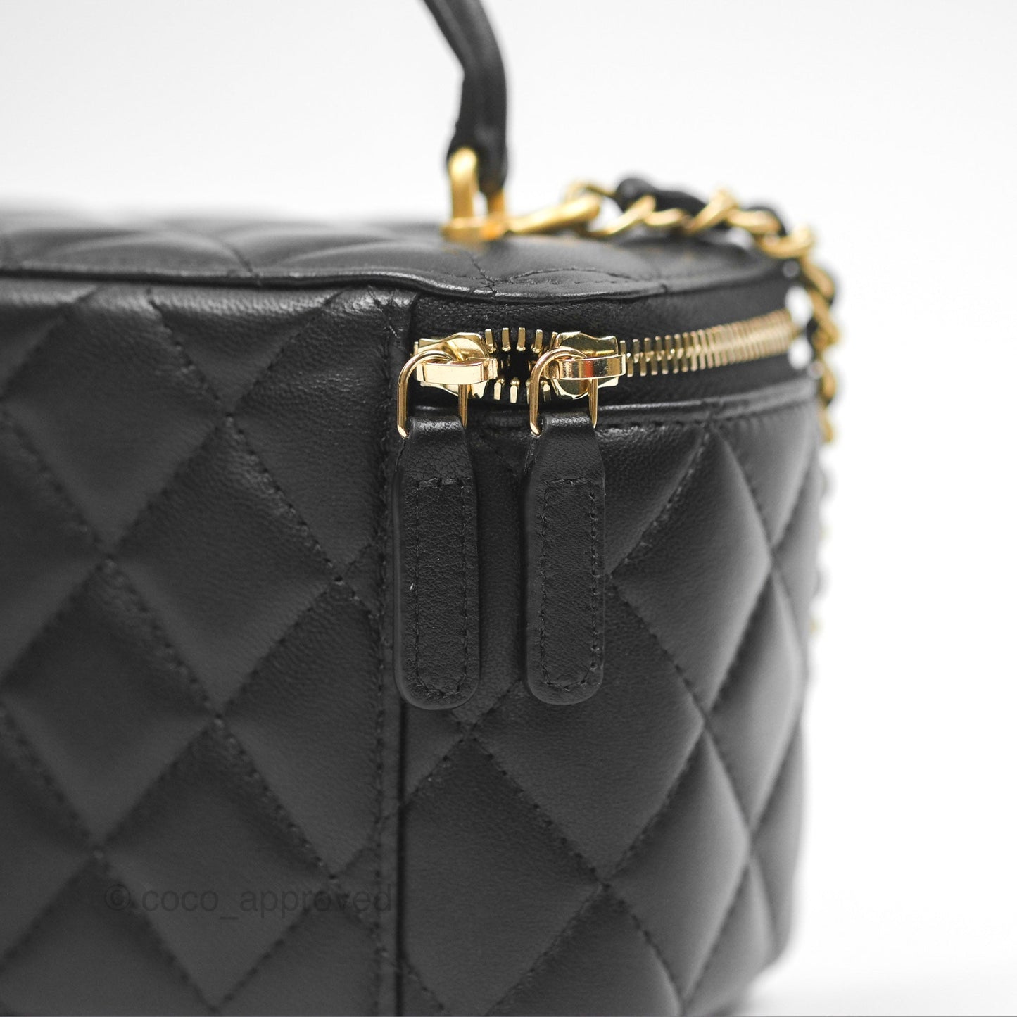 Chanel Vanity Rectangular Metal Top Handle Black Lambskin Aged Gold Hardware 22B