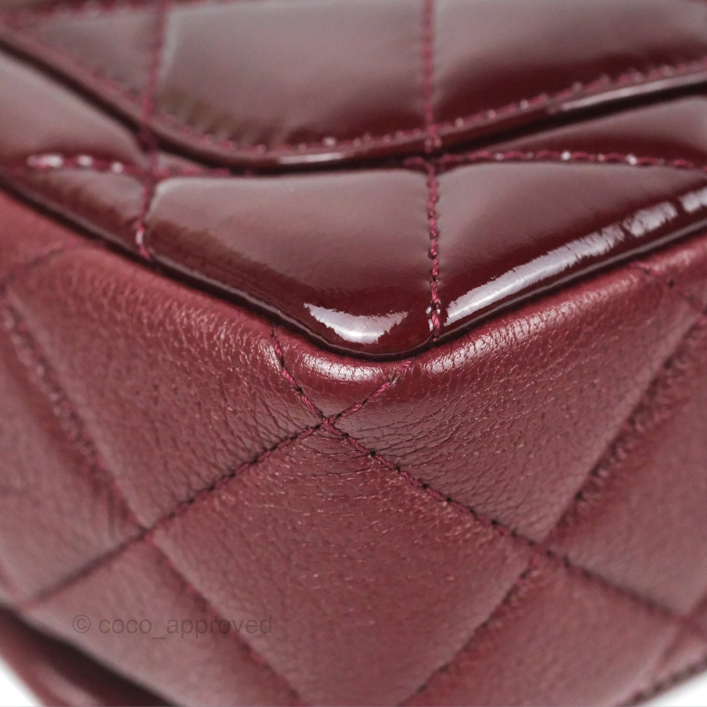 Chanel Quilted CC Eyelet Flap Burgundy Patent Goatskin Antique Gold Hardware