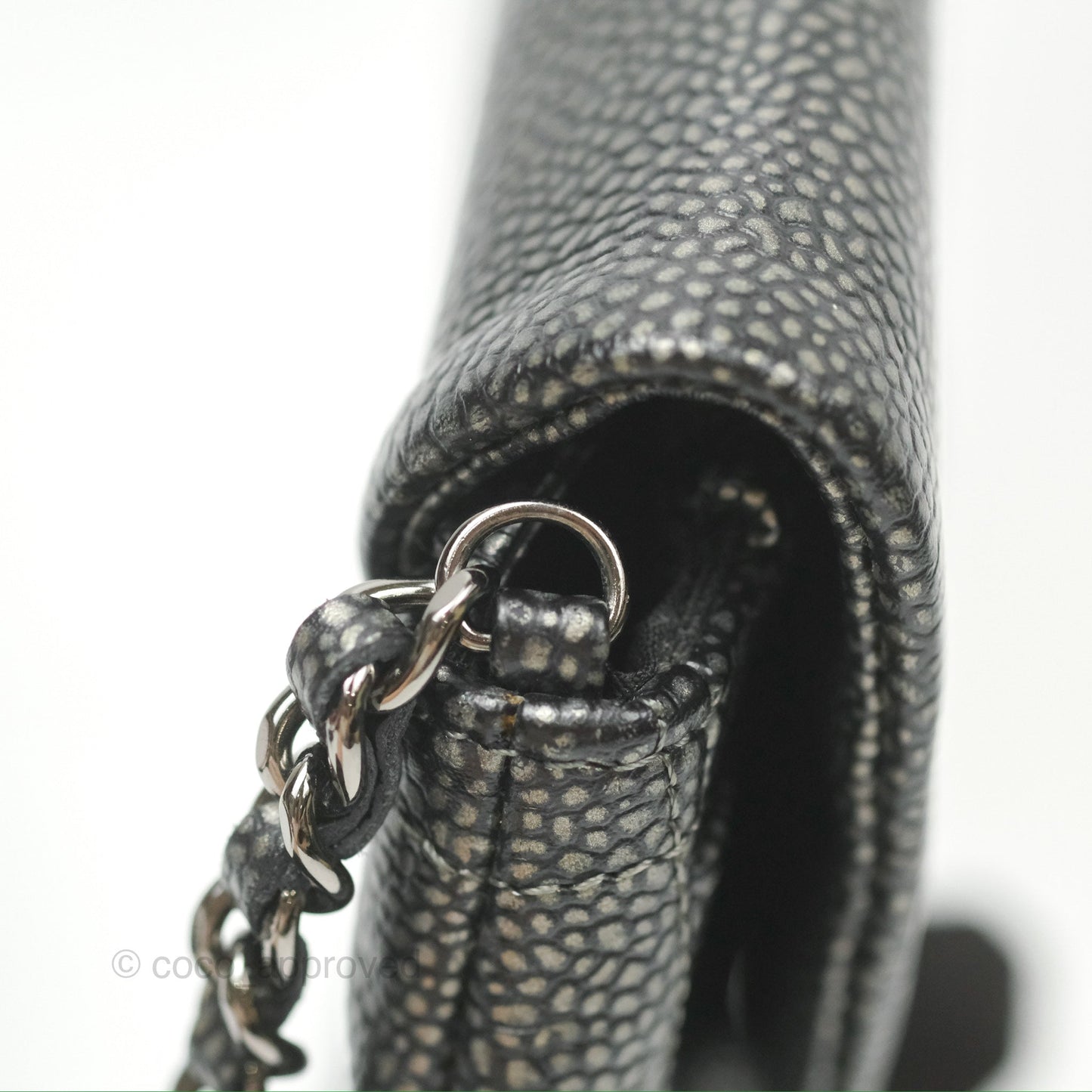 Chanel Half Moon Wallet on Chain WOC Metallic Dark Grey Caviar Silver Hardware