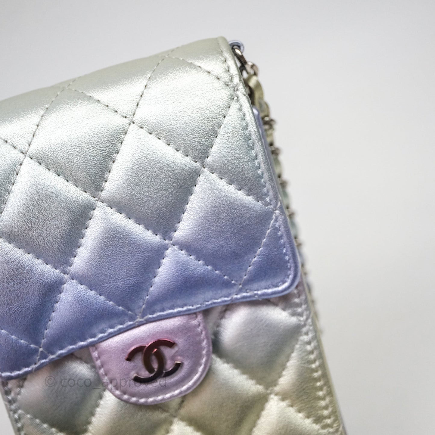 Chanel Classic Quilted Metallic Rainbow Lambskin Phone Holder Rainbow Hardware