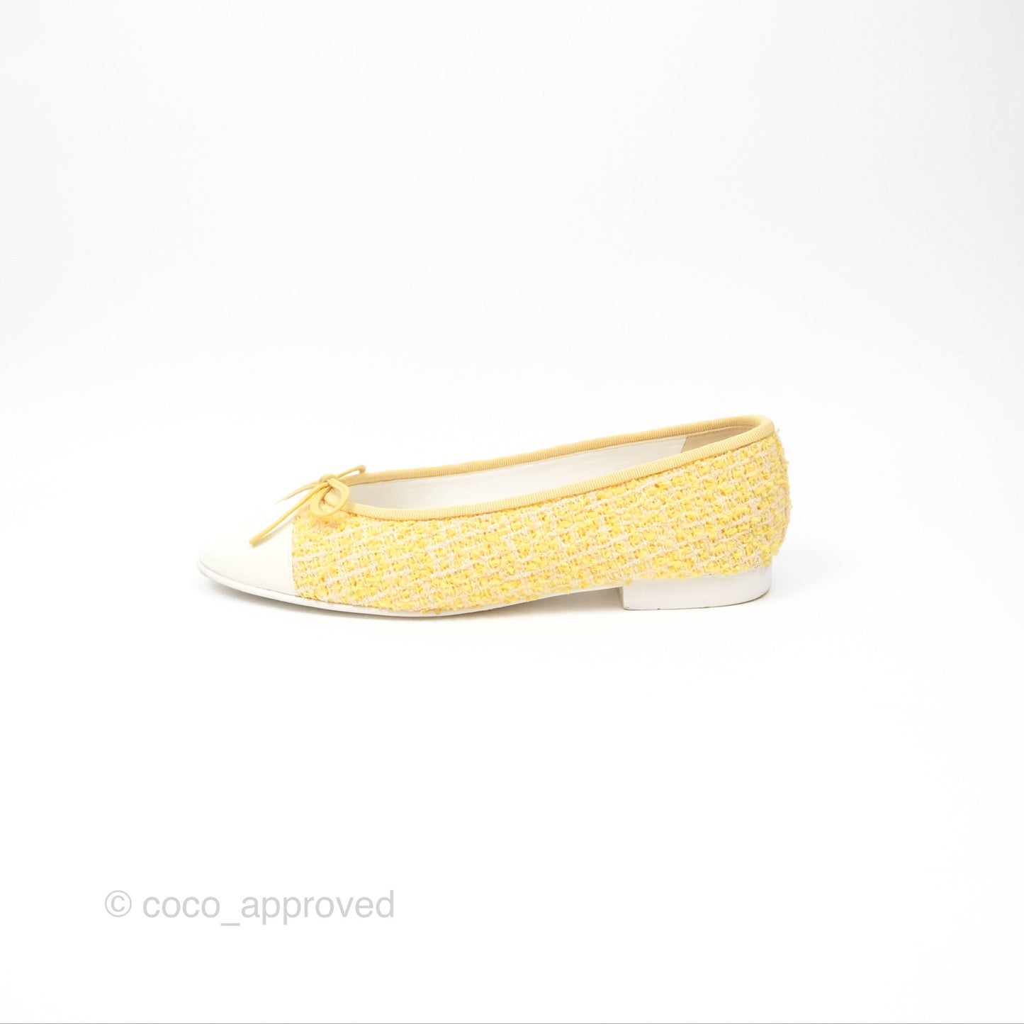 Chanel Ballerina Flats Yellow Tweed White Size 37
