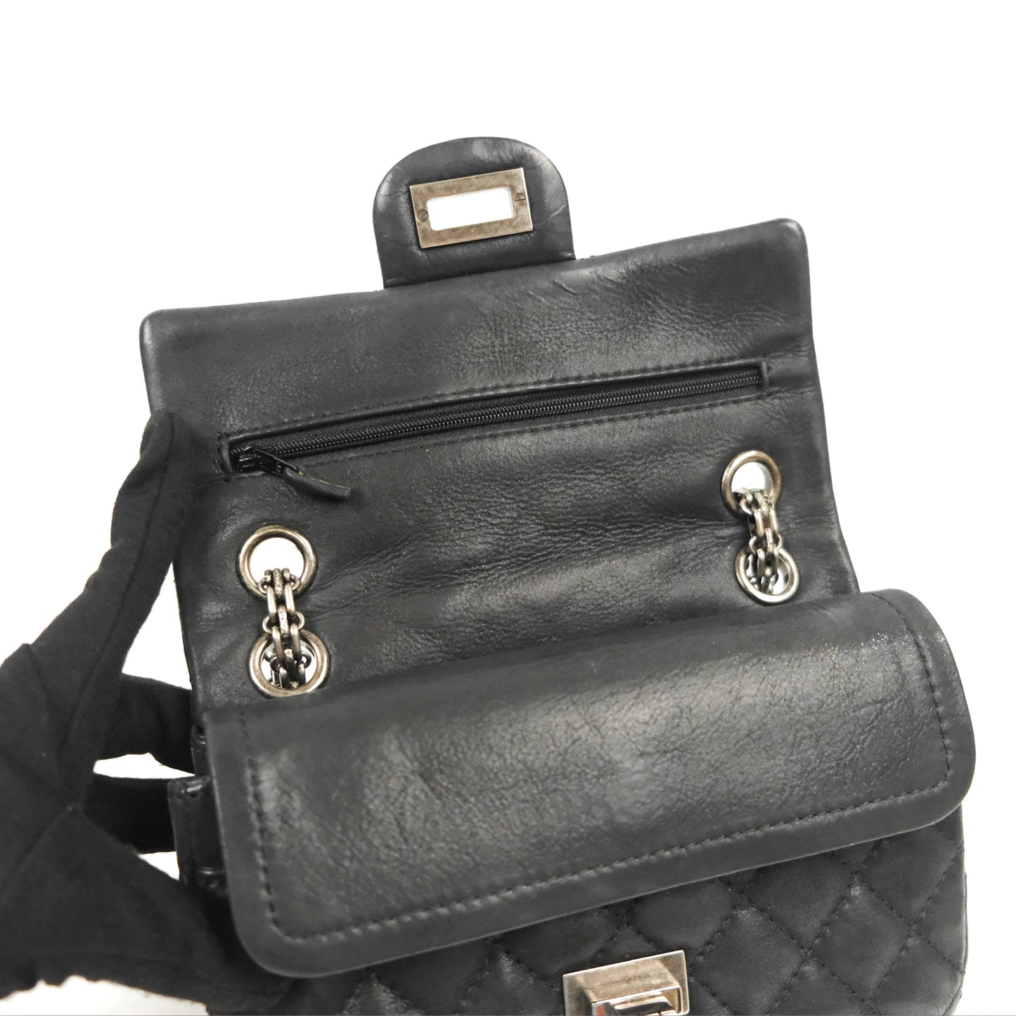 Chanel Mini Reissue 224 Double Flap Black Iridescent Calfskin Ruthenium Hardware