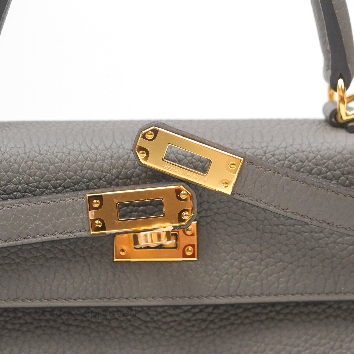Hermès Kelly 25 Retourne Gris Etain 8F Togo Gold Hardware