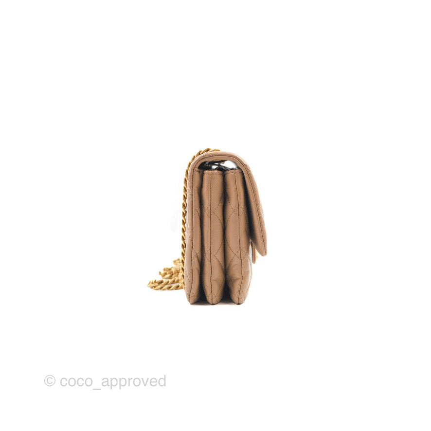 Chanel Flap Bag with Adjustable Strap Beige Lambskin Aged Gold Hardware 22K