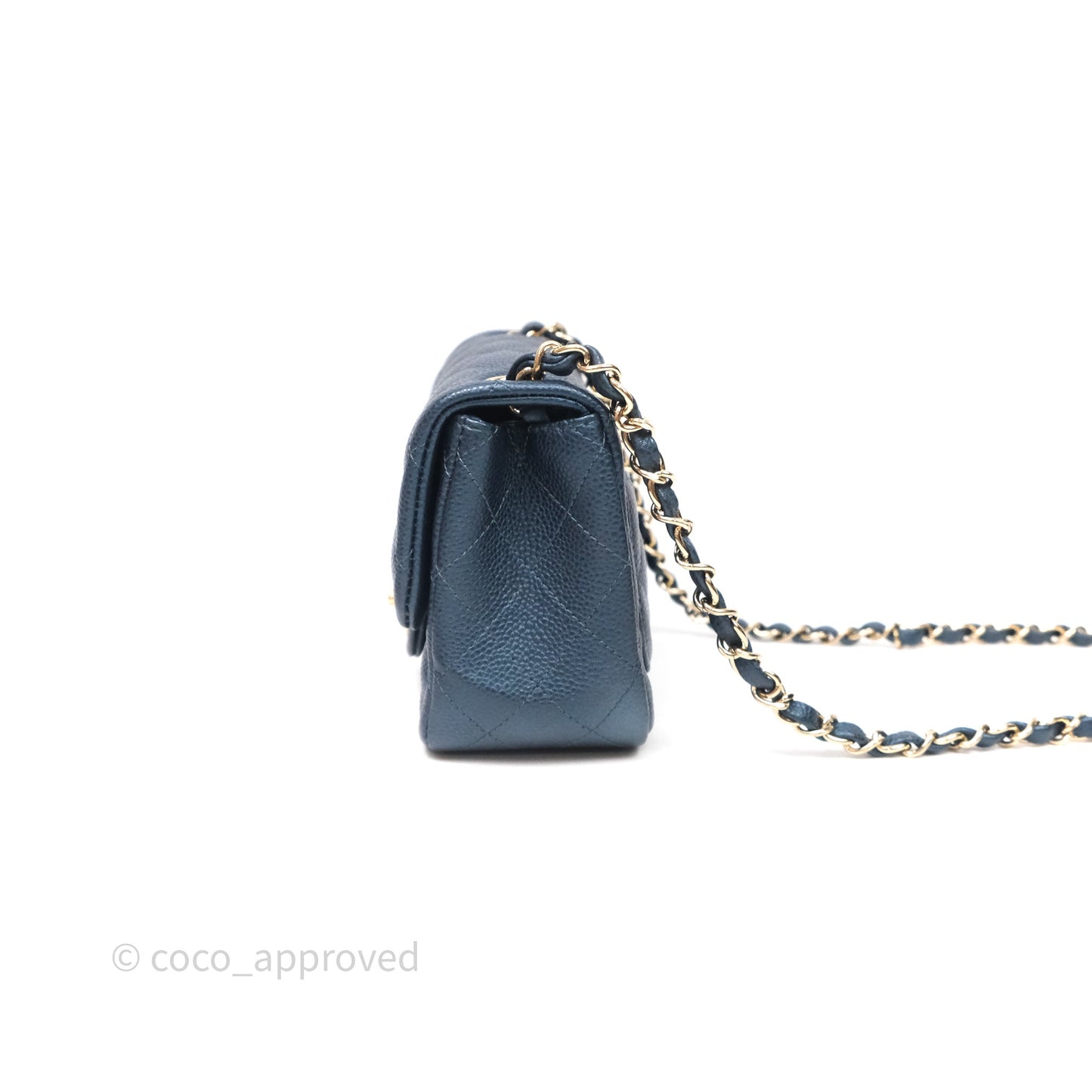 Chanel Quilted Mini Square Iridescent Navy Caviar Gold Hardware