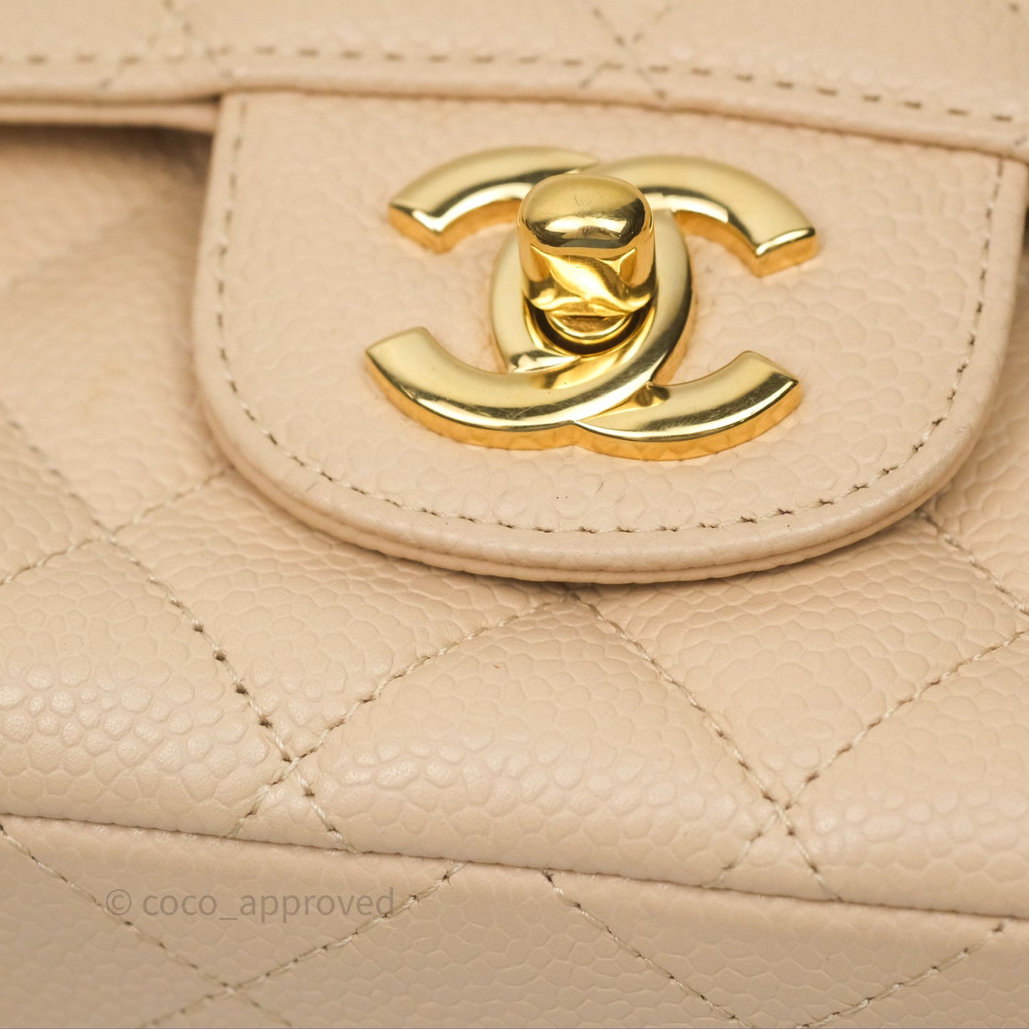 Chanel M/L Medium Classic Flap Quilted Beige Caviar Gold Hardware